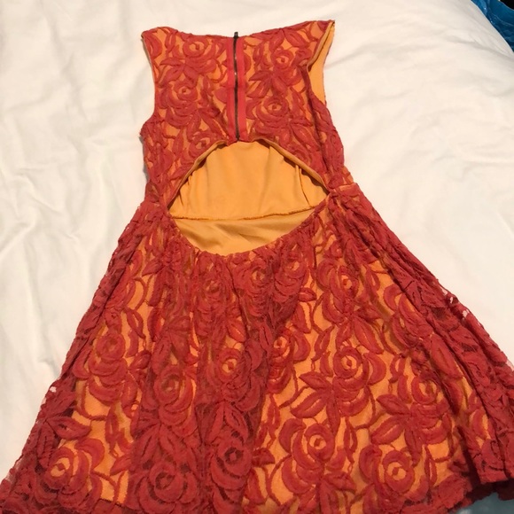 Salmon Lace Fit and Flare Dress - Picture 3 of 4